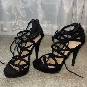 Chinese Laundry black strappy heels; worn once; in excellent condition